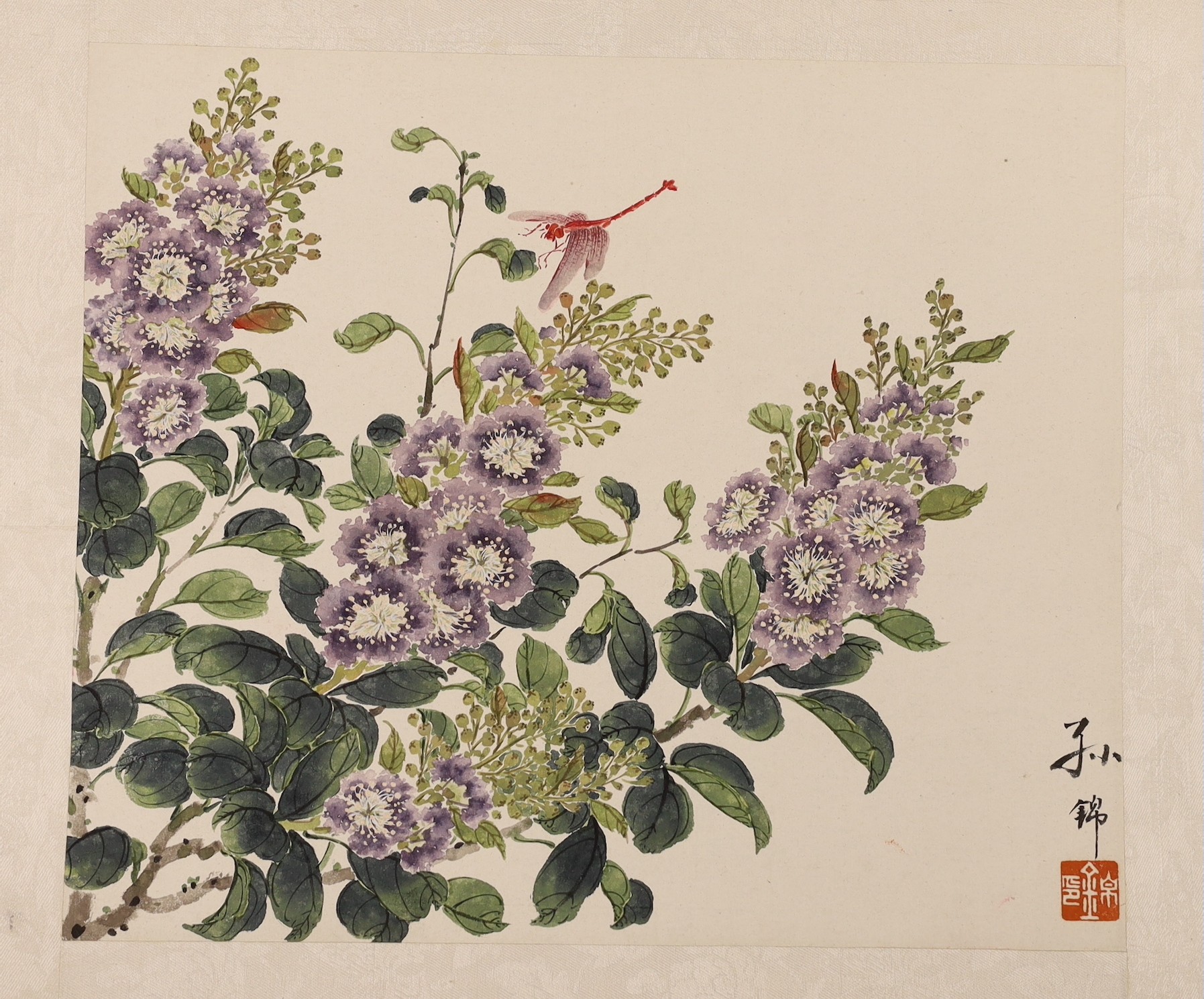 Chinese School, late 20th century, four paintings, ink and colour on silk or paper, insects and flowers, approx. 21 x 26cm